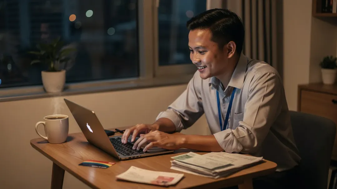 Tangkapan layar aplikasi perbankan dengan mutasi rekening yang dipisahkan